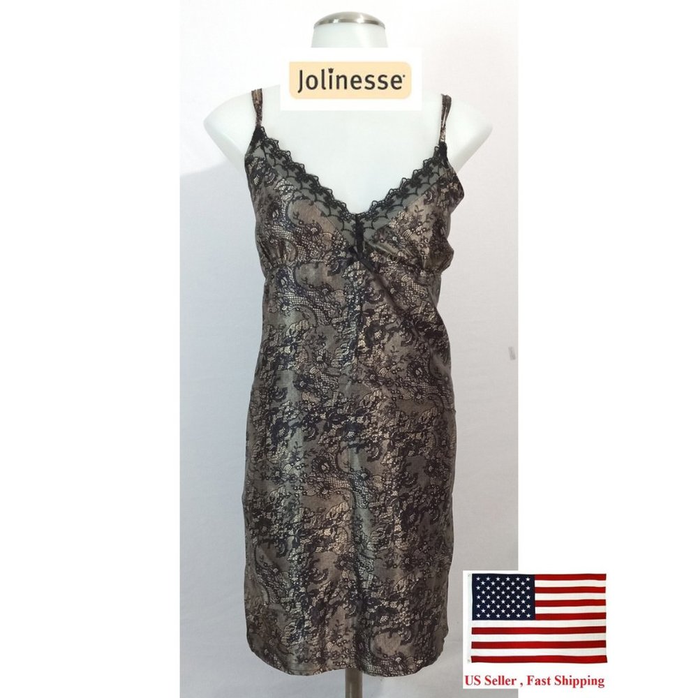 Jolinesse Black And Gold Slip Mini Dress Sz 8/10